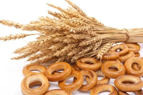 Bagels with wheat ears Stock Photos