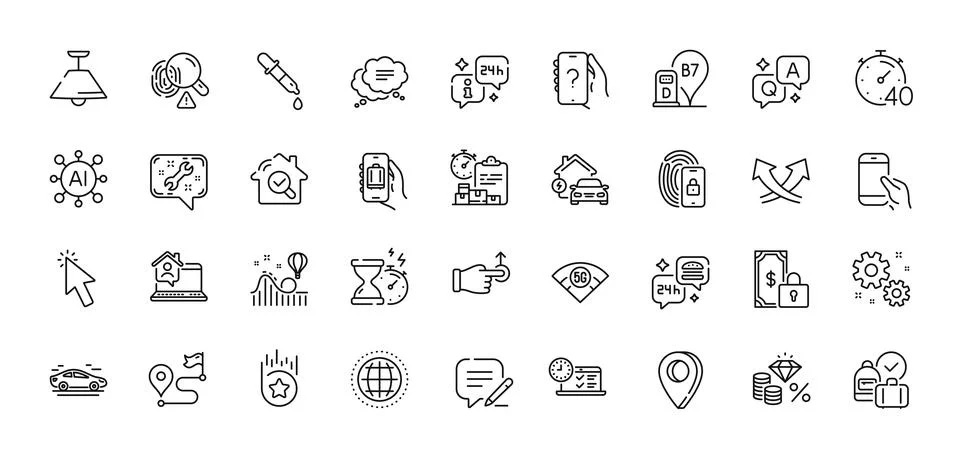 Baggage app, Car and Timer line icons pack. For web app. Line icons. Vector 库存插图