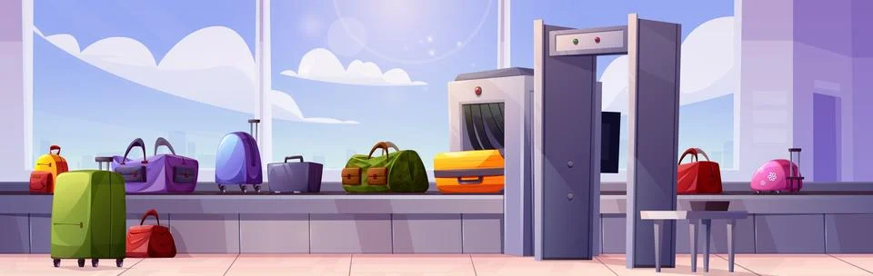 Baggage belt passing security control at airport Stock Illustration