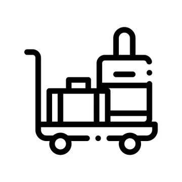 Baggage Cart With Valise Vector Thin Line Icon Stock Illustration