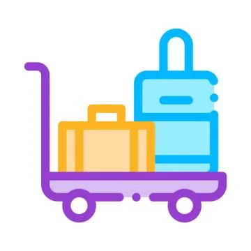 Baggage Cart With Valise Vector Thin Line Icon Stock Illustration