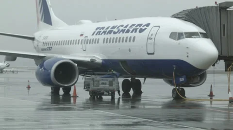Baggage loading to airplane Stock Footage 33730463