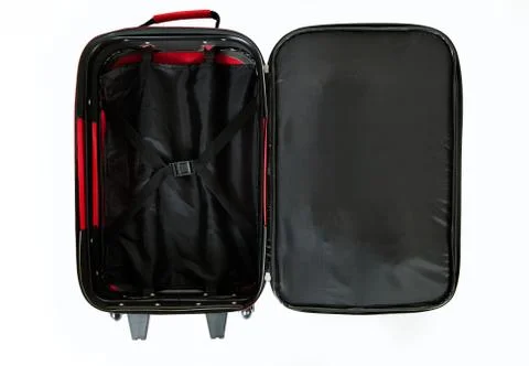 Baggage: opened and empty red suitcase isolated on white Stock Photos