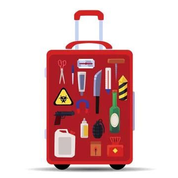 Baggage with prohibited items and smuggling at security check vector isolated. Stock Illustration