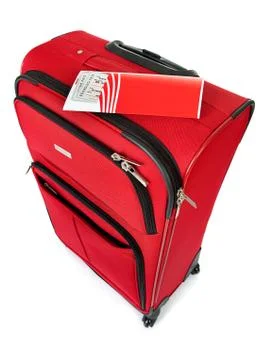 Baggage: red suitcase isolated on white Stock Photos