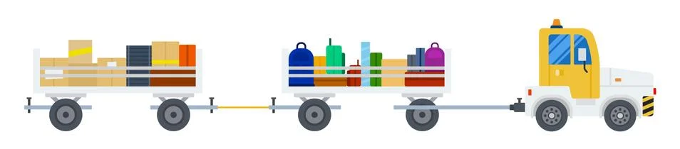 Baggage tractor at the airport vector flat design isolated object on white Stock Illustration