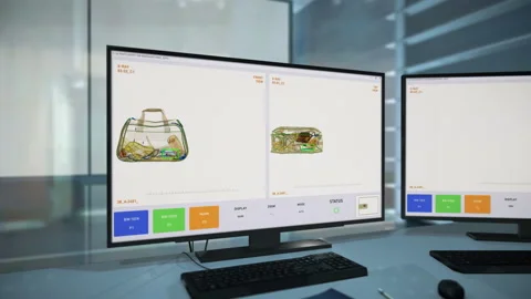 Baggage Xray Machine WIth Two Displays Detects Prohibited And Permitted Items Stock Footage 164765200