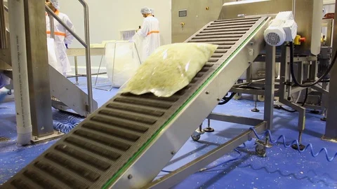 Bagged cheese moving through processing plant Stock Footage 92215944