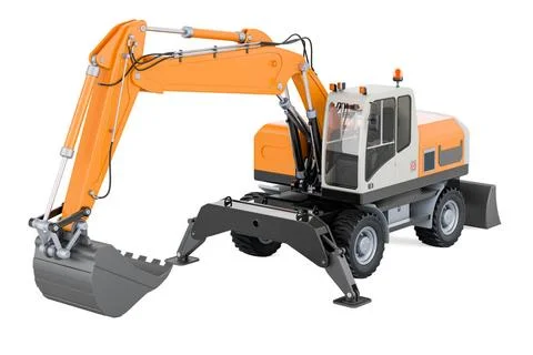 Bagger, 3D-Rendering Excavator, 3D rendering isolated on white background ... 库存照片