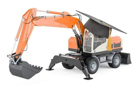 Bagger mit Abschlusskappe. 3D-Rendering Excavator with graduation cap. 3D ... Fotos de archivo