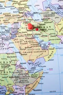 Baghdad map with red pin Stock Photos
