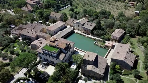 Bagno vignoni aereal view Stock Footage 138875761