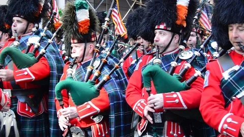 Bagpipe sounds on St Patrick's Day, New York Stock Footage 115096401