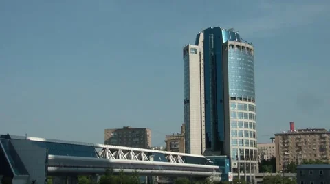 Bagration Bridge and Tower 2000 in Moscow Stock Footage 6099636