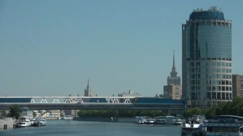 Bagration Bridge and Tower 2000 in Moscow 2 Stock-Footage 6181386