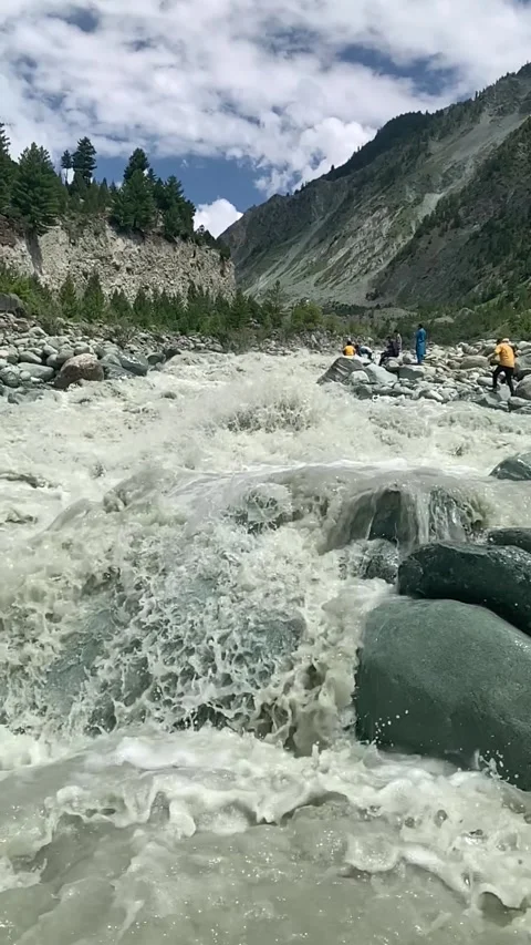 Bagrot Glacier Water in Slow Motion – Real Natural Sound Stock Footage 304937375