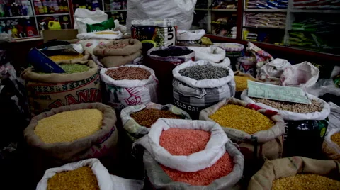 Bags of Colorful Grains Stock Footage 43147331