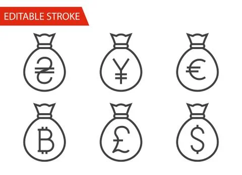 Bags with Money Thin Line Vector Icons Set Stock Illustration