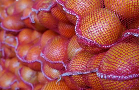 Bags of oranges Stock Photos