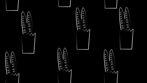 Baguette bag on black background, vector illustration, pattern. baguette in a Stock Illustration