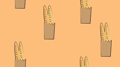 Baguette bag on orange background, vector illustration, pattern. baguette in  Stock Illustration