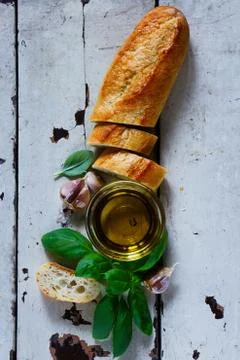 Baguette with basil Stock Photos