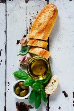 Baguette with basil Stock Photos