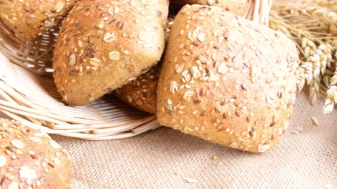 Baguette bread. Rye bakery with crusty loaves and crumbs. Fresh loaf of bread Stock Footage 147600744