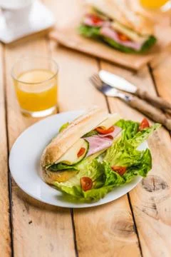 Baguette with ham Foto stock