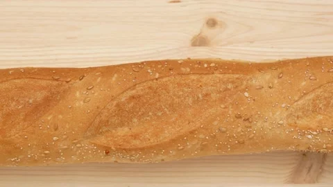 Baguette on the table, top view. Stock Footage 147398348