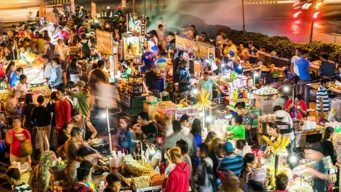Baguio Timelapse at night night market crowds of people shopping Timelapse Stock Footage