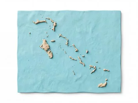 Bahamas archipelago map made of clay set against light blue background repr.. Stock Photos
