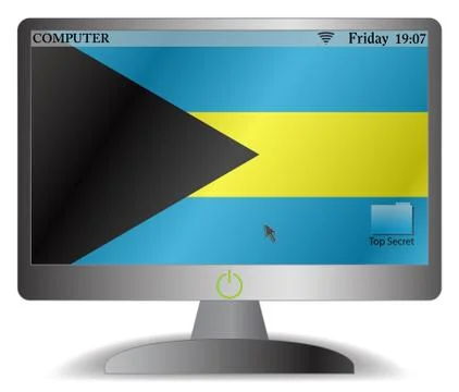 Bahamas Computer Screen With On Button Stock Illustration