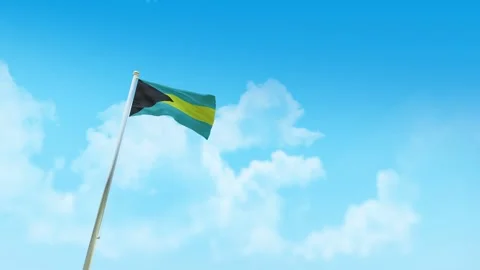 Bahamas Flag 3D Render Animation with Fighter Jets Formation in Blue Sky Video stock 332314348