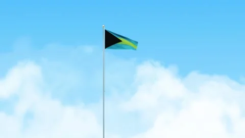 Bahamas Flag 3D Render Animation Waving on Pole with Blue Sky Video stock 333114047