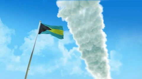Bahamas Flag 3D Render Animation on Pole with Fighter Jets Smoke Trails in B Video stock 333254823