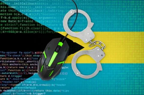 Bahamas flag  and handcuffed computer mouse. Combating computer crime, hacker Stock-Fotos