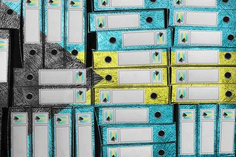 Bahamas Flag Colors Folder Stack, Bureaucracy and Government Administration 스톡 사진