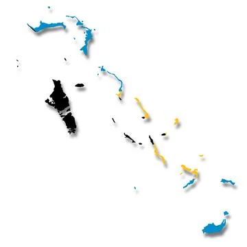 Bahamas flag map on white background 3d illustration with clipping path Stock Illustration