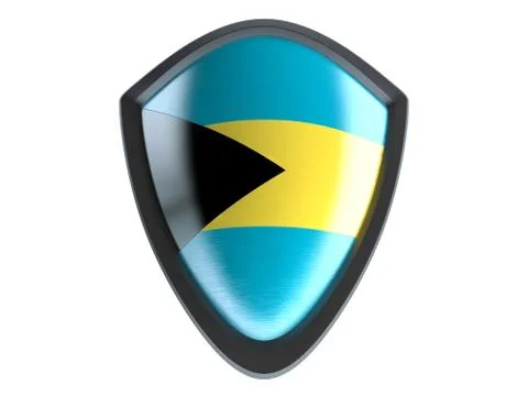 Bahamas flag on metal shield isolate on white background. 스톡 일러스트