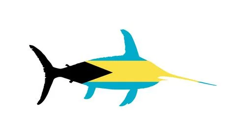 Bahamas flag over swordfish vector silhouette illustration イラスト素材