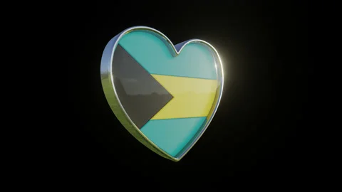 Bahamas Flag in the Shape of 3D Heart. Video stock 135866491