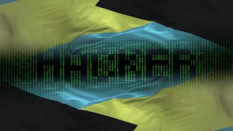 Bahamas flag - Waving flag on matrix binary code background Stock Footage 321419523