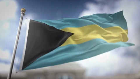 The Bahamas Flag Waving Slow Motion 3D Rendering Blue Sky Background - Seam.. Stock Footage 74860829