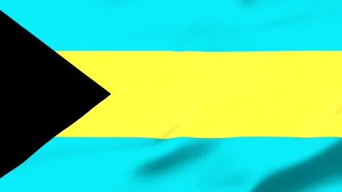 Bahamas flag waving in the wind with blue yellow and black colors Video stock 343573651