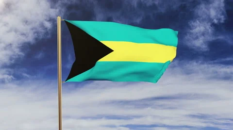 Bahamas flag waving in the wind. Green screen, alpha matte. Loopable animation Stock Footage 48593178