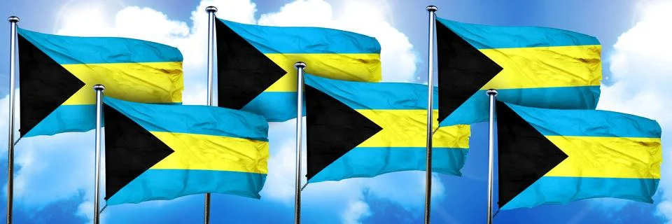 Bahamas flags, 3D rendering, on a cloud background イラスト素材