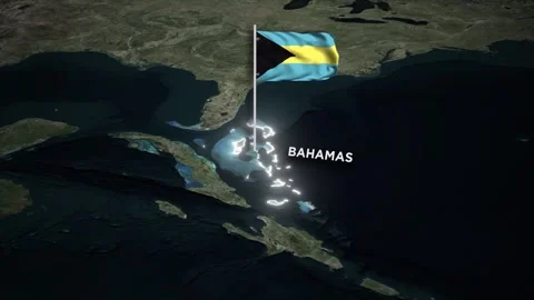Bahamas Map Animation, 3D Waving of Bahamas Flag and Glowing Border on World Map Vidéo 333067723