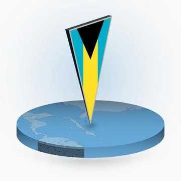 Bahamas map in round isometric style with triangular 3D flag of Bahamas Stock Illustration