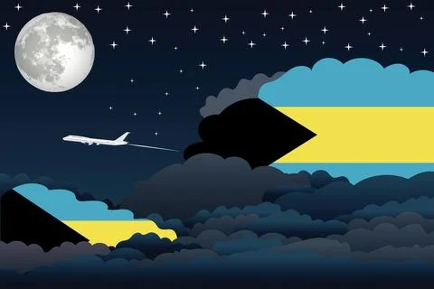 Bahamas Night Clouds Airplane Vector Illustration Stock Illustration